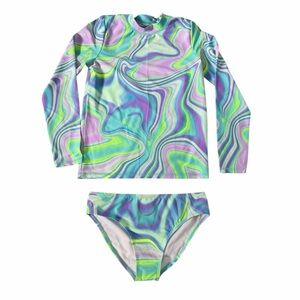 Children’s Place Girls Marble Rashguard Swimsuit Size Large (10-12) PTP 14”